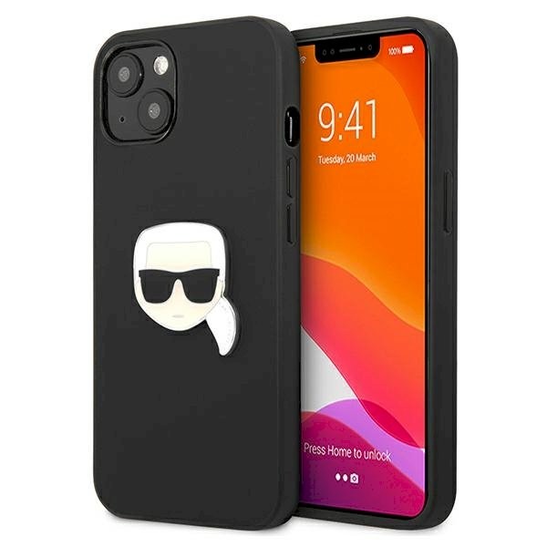 Karl Lagerfeld KLHCP13SPKMK Hardcase Nahk Ikonik Karl`s Head iPhone 13 mini 5,4" jaoks / must