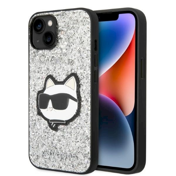 Karl Lagerfeld KLHCP14MG2CPS Glitter Choupette kõva ümbris iPhone 14 Plus / 15 Plus 6,7" jaoks / hõbedane