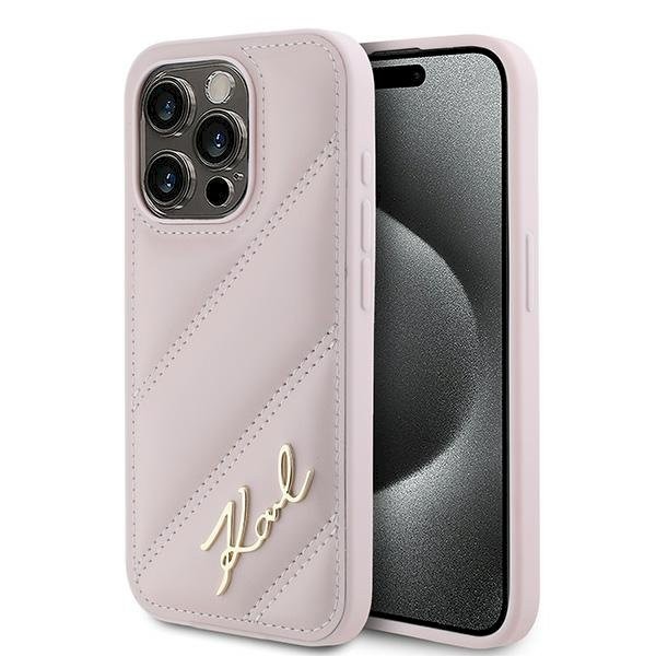 Karl Lagerfeld KLHCP15LPQDSMGP Diagonal Quilted Script Case iPhone 15 Pro jaoks 6.1" / roosa