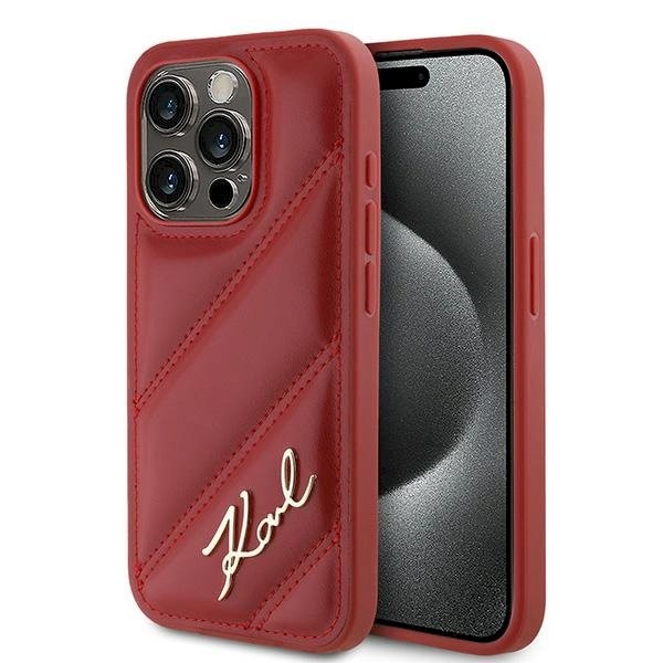 Karl Lagerfeld KLHCP15XPQDSMGR Diagonal Quilted Script Hardcase iPhone 15 Pro Max jaoks 6.7" / punane