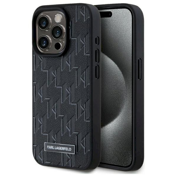 Karl Lagerfeld KLHMP15LPKHPORPK Hardcase Leather Monogram Metal Logo MagSafe iPhone 15 Pro jaoks 6.1" / must