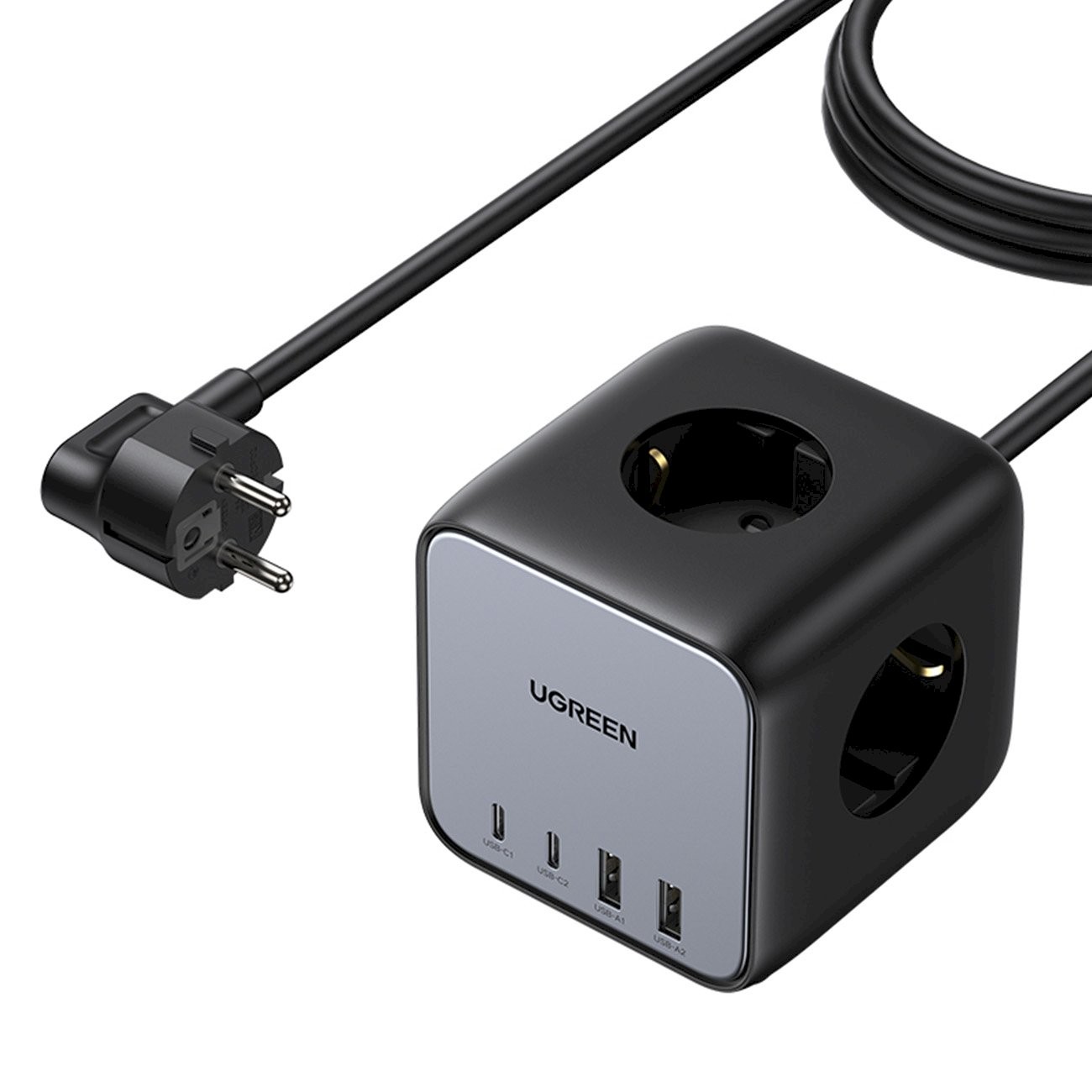 UGREEN CD268 DigiNest Pikendusjuhe 1.8m 3 pistikut koos USB laadijaga (2x USB-A maks 22.5W, 2x USB-C maks 65W) / must