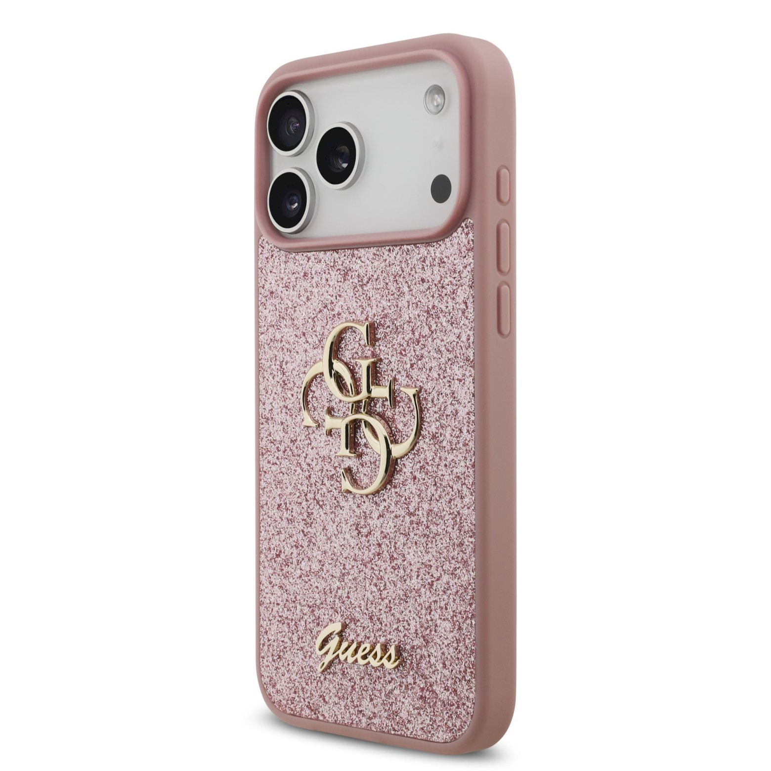 Guess PU fikseeritud hõbedase läikega 4G metallise logoga ümbris iPhone 18 Pro Max jaoks / Roosa