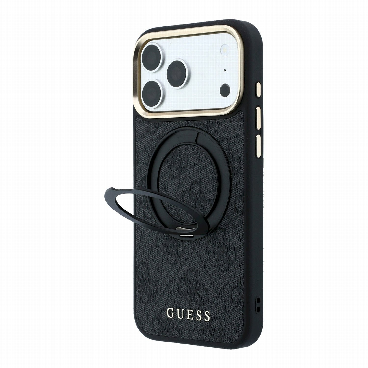 Guess PU 4G rõngasjalgaga MagSafe ümbris iPhone 18 Pro Max jaoks / must
