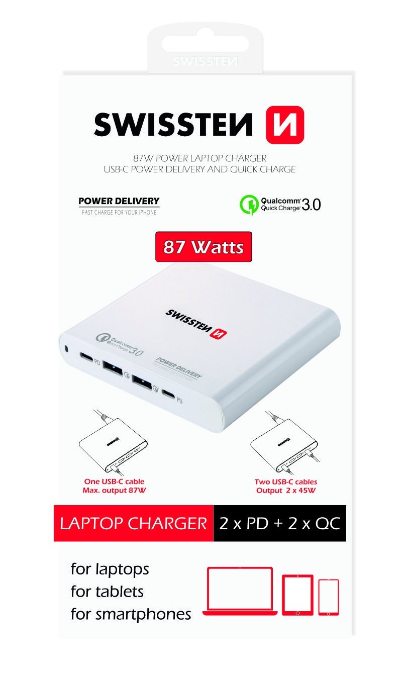 Swissten Reisilaadija Sülearvutitele ja MacBookile / 87W / PD3.0 / QC3.0 / PPS