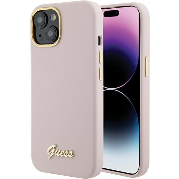 Guess Silicone Script Metal Logo & Frame tagakülg iPhone 15 jaoks