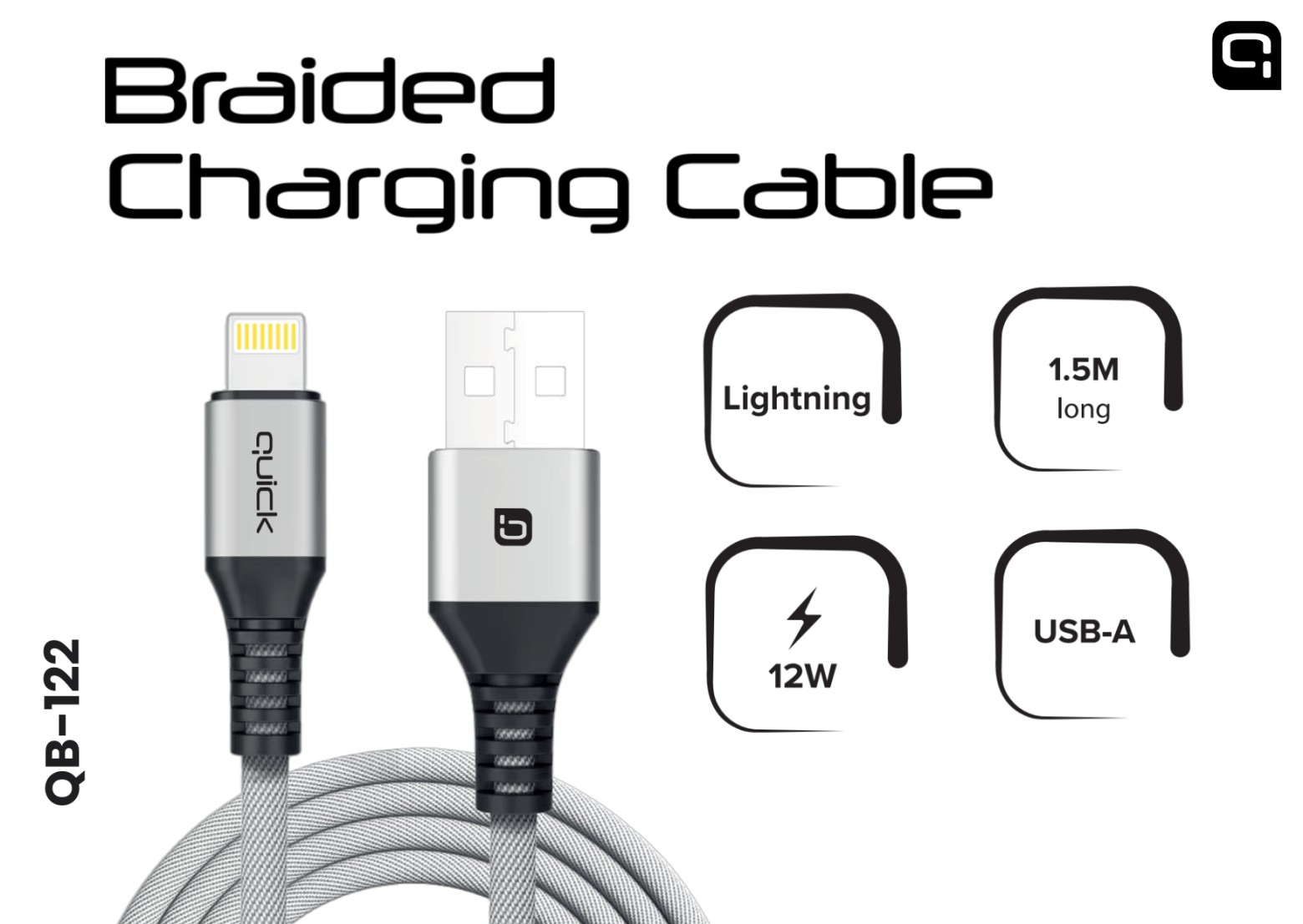 Quick QB-122 Braided Charhing and Data Cable USB to Lightning 1.5m
