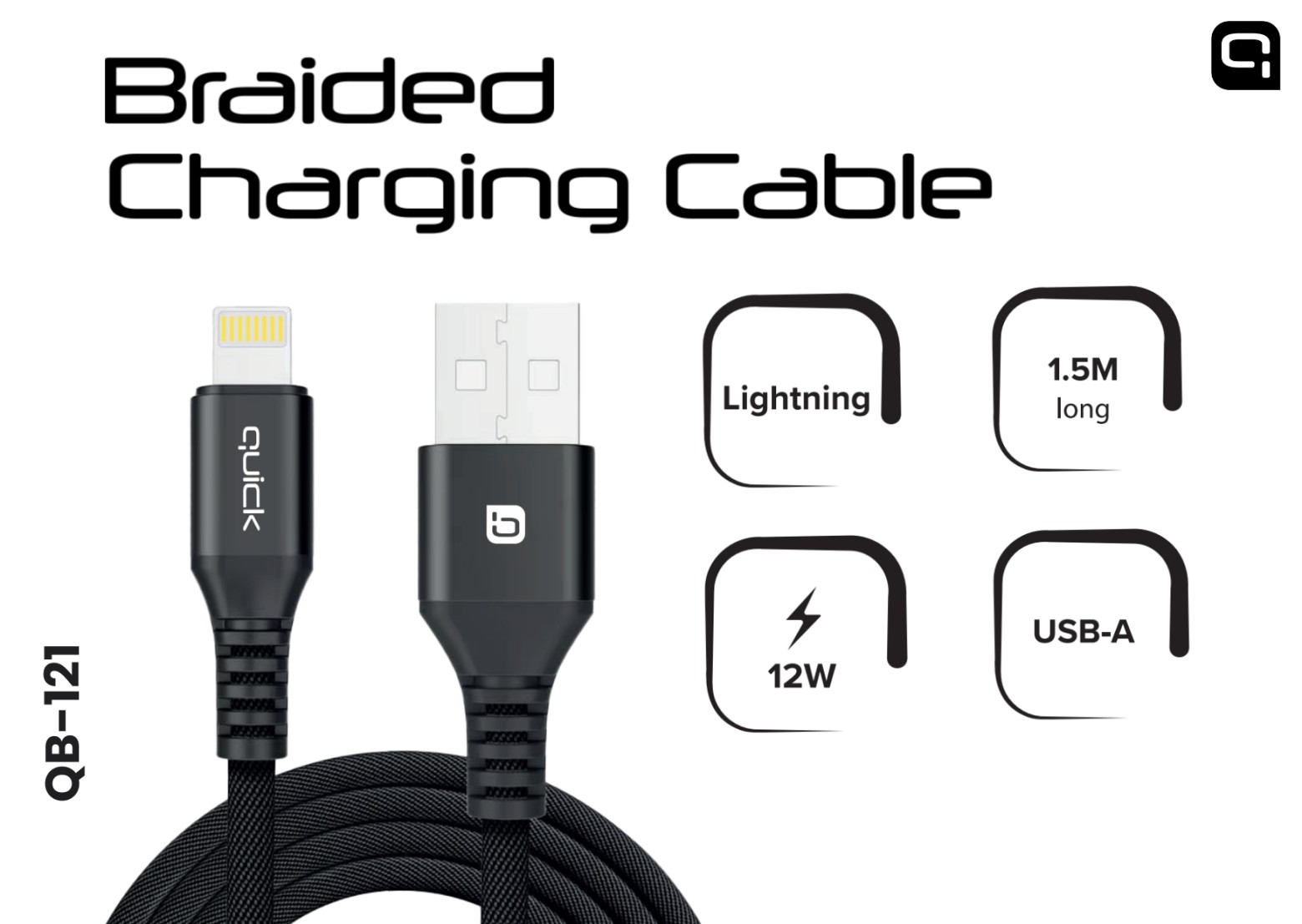 Quick QB-121 Pintas Krovimo ir duomenų kabelis USB į Lightning 1.5m