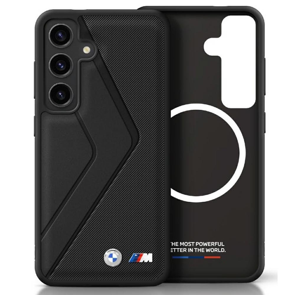 Etui BMW nahast suurejooneliste triipudega MagSafe ümbris Samsung Galaxy S25 jaoks