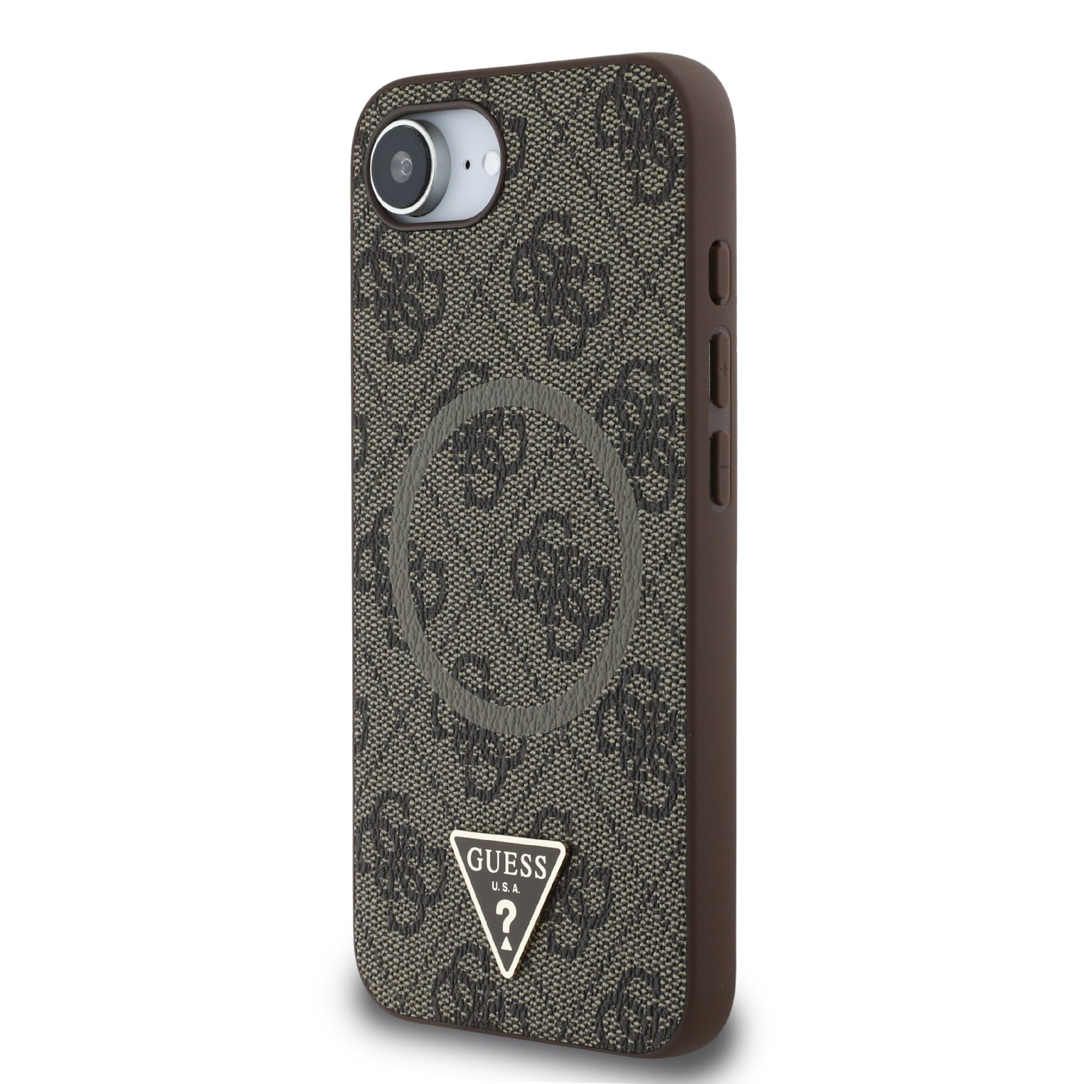 Guess PU 4G Strass Triangle Metal Logo ümbris Apple iPhone 16e jaoks