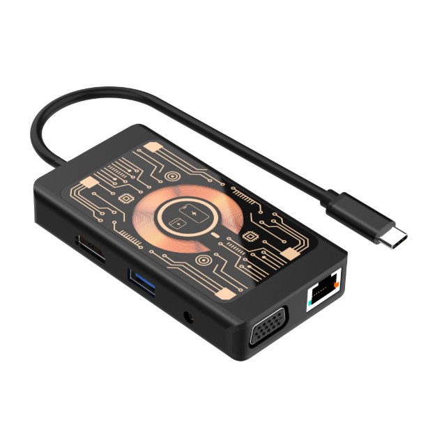 Qualo QTPB5-HUB-18 HUB 9 in 1 USB-C / 2x USB-A / RJ-45 / VGA / D-Sub / HDMI / 3.5mm pistik