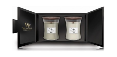 Woodwick Fireside & Linen lõhnastatud küünalde komplekt 2 x 85 g