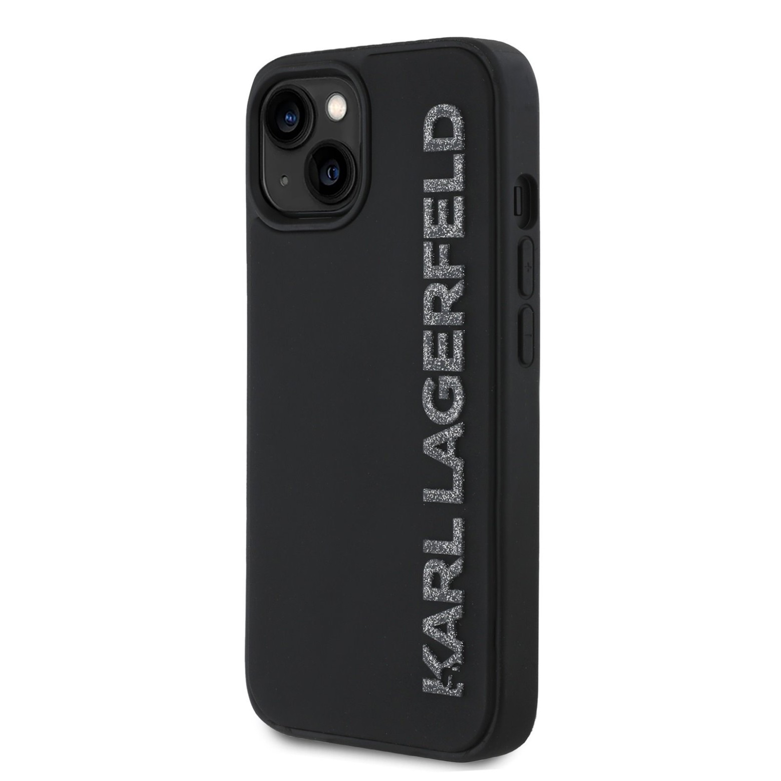 Karl Lagerfeld 3D Rubber Glitter Logo ümbris iPhone 15 jaoks / must