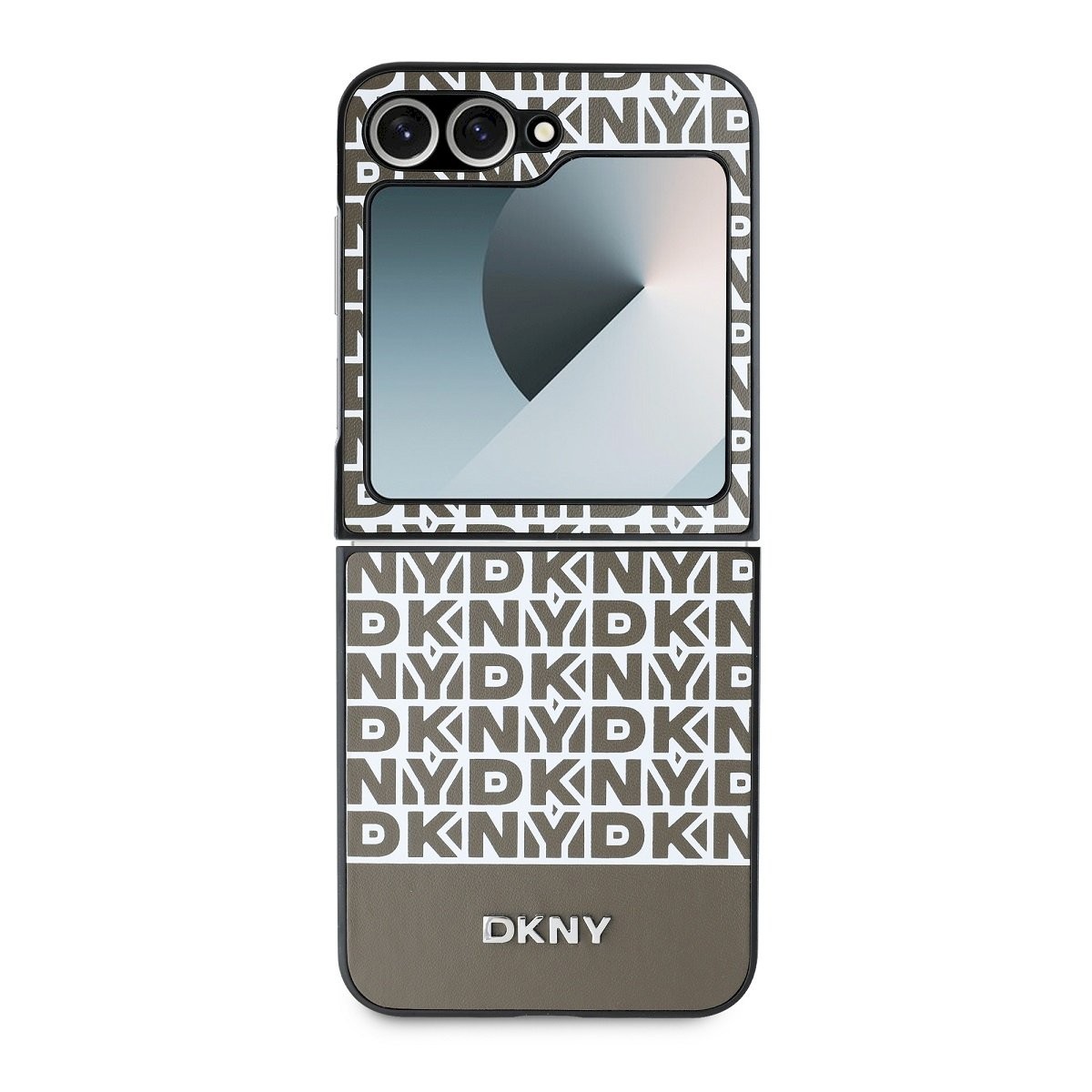 DKNY PU-nahast korduvmustriga alumise triibuga ümbris Samsung Galaxy Z Flip 6/7 FE jaoks / pruun