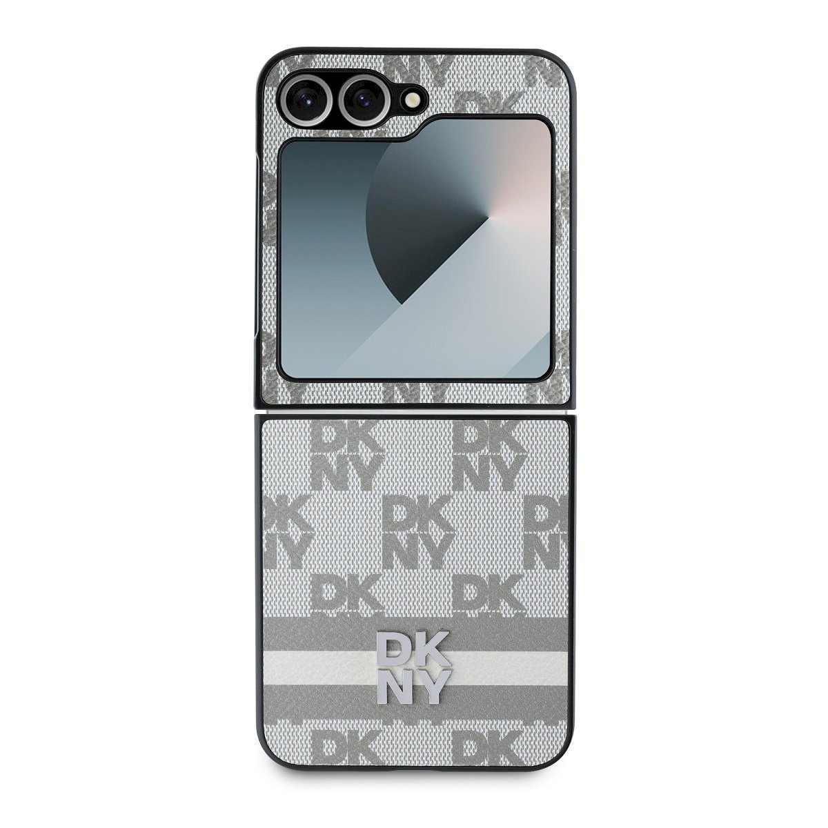 DKNY PU-nahast ruudulise mustriga ja triibuline ümbris Samsung Galaxy Z Flip 6/7 FE jaoks / beež