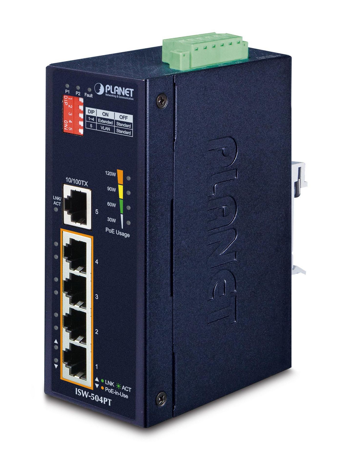 IP30 5-uotės/TP POE+ pramoninė greitosios Ethernet keitiklis (-40-75C)