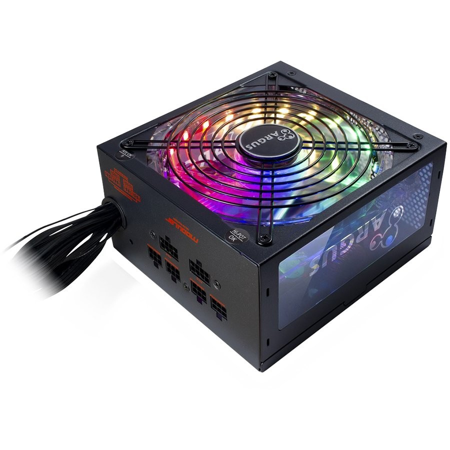 Maitinimo šaltinis INTER-TECH Argus RGB 750W CM, 80PLUS Gold, 140mm ventiliatorius su 21 ultra ryškia LED, perjungiamoji apšvietima, akrilo stiklo...