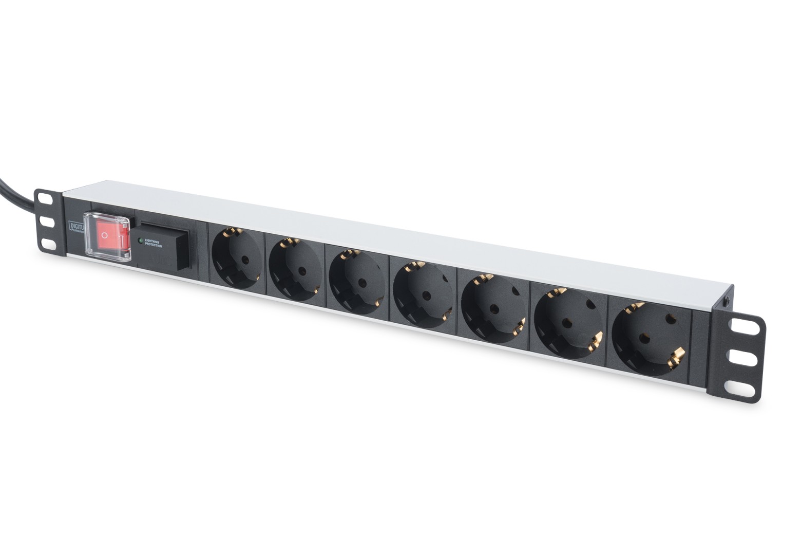 Digitus 1U Aluminum PDU, rackmountable, 7x safety outlet 16A Plug, 250VAC 50/60Hz, switch, surge protection DN-95407
