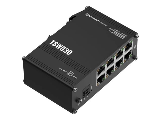 Teltonika Switch TSW030 Unmanaged DIN rail mountable 10/100 Mbps (RJ-45) ports quantity 8 Power supply type 2-pin industrial DC power socket