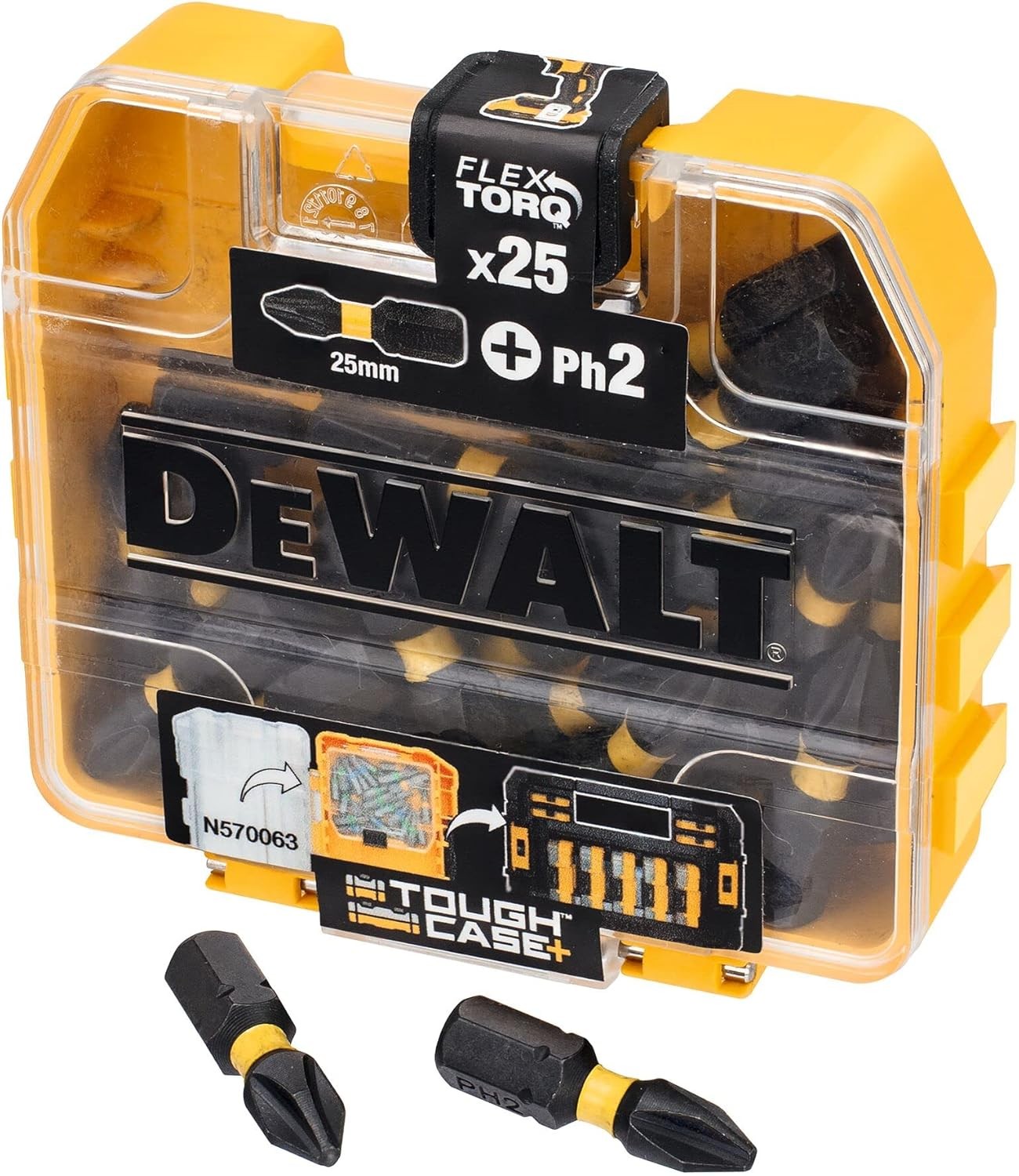 DEWALT DT70555T-QZ Extreme FLEXTORQ 25tk komplekt PH2 25mm väikese massiivse hoiukastiga