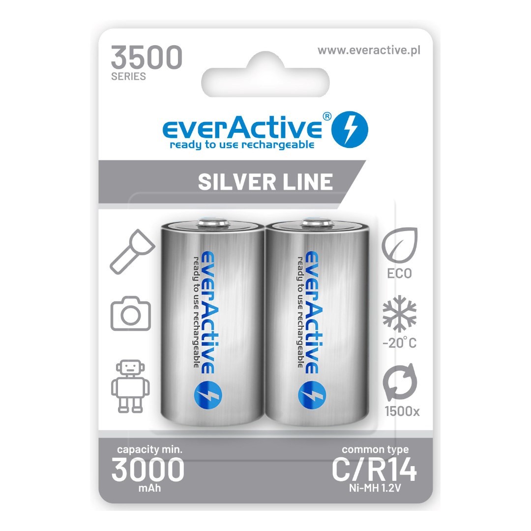 Laetavad Akud everActive R14/C Ni-MH 3500 mAh valmis kasutamiseks
