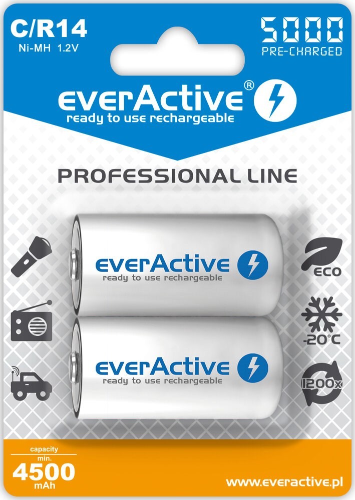 everActive Ni-MH R14 C 5000 mAh Laetavad Akud Professionaalne Liin
