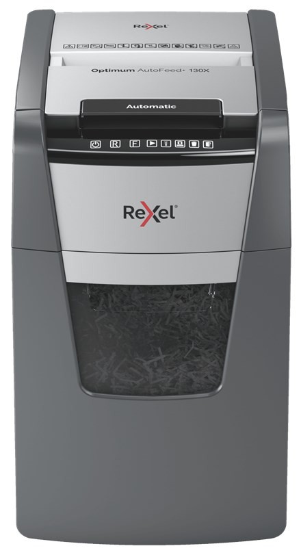 Rexel Optimum AutoFeed+ 130X paberilõikaja ristlõik, 55 dB 22 cm must, hõbe
