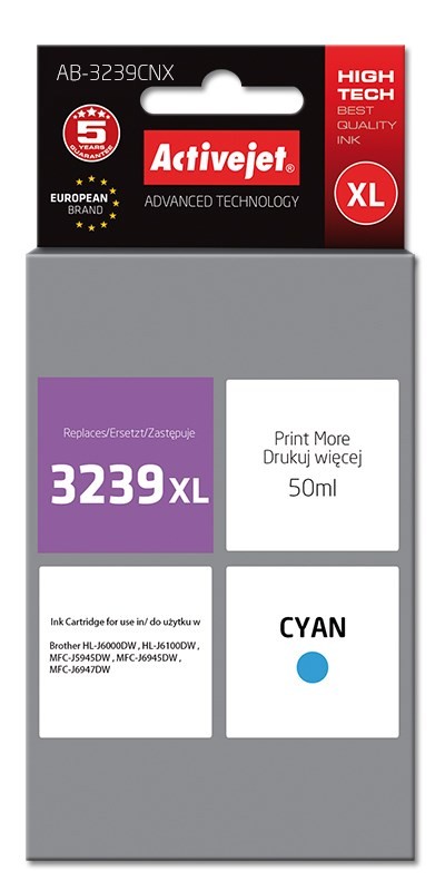 Activejet AB-3239CNX Tindikassett (Brother LC3239XLC asendus; Supreme; 50 ml; tsüaan)