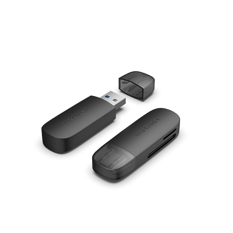 Vention 2-in-1 USB 3.0 A kaardilugeja (SD+TF) must Topelt draivitähega