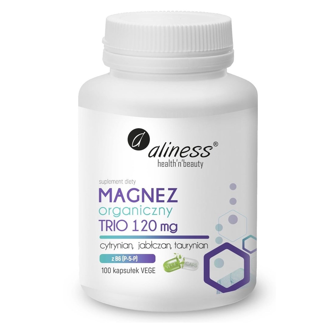 ALINESS Orgaaniline magneesium TRIO 120 mg koos B6-ga (P-5-P) Toidulisand – 100 Kapslit