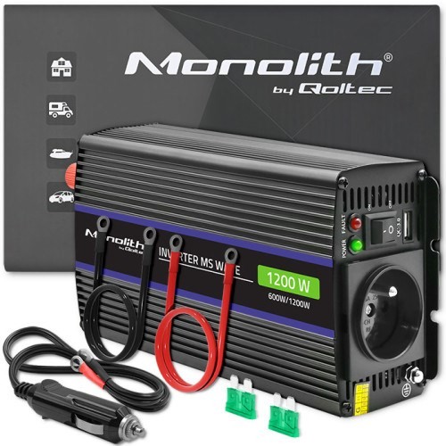 Qoltec Monolith 600W Toiteadapter/Inverter Auto/Sisekasutus Must
