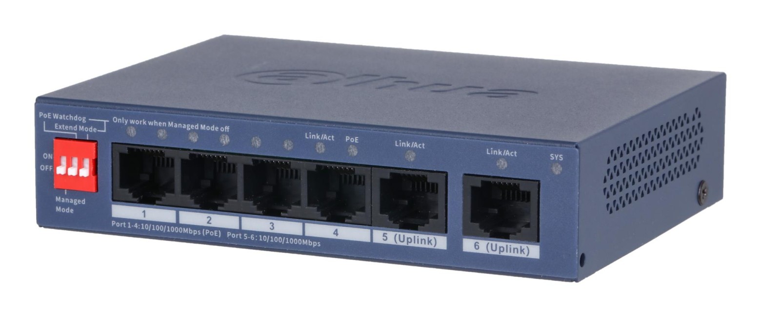 LÜÜTSALV DAHUA CS4006-4GT-36 vormfaktor Desktop/Wall-Mounting 4xRJ-45 porti RJ-45 portide tüüp Gigabit Ethernet (10/100/1000) Power over Ethernet (PoE