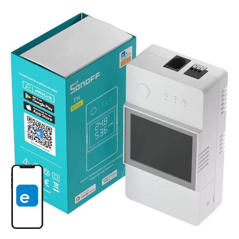 Smart WiFi temperatuuri ja niiskusmonitorilülitus Sonoff THR320D TH Elite